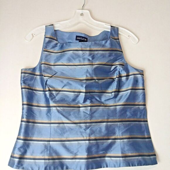 Ann Taylor Size 4 100% Silk Blue Blouse with Strips Has no Buttons.. - Picture 1 of 9